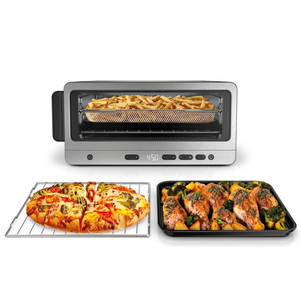 8-in-1 Countertop Oven and Air Fryer with Flip-Up Storage, Stainless Steel — photo 1 of 6